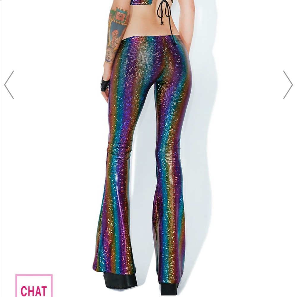 Holo Rainbow Lace Up Bell Bottoms - Picture 4 of 4
